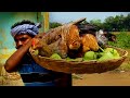 Brinjal with chicken find in village  and awesome cooking recipe in village hunter
