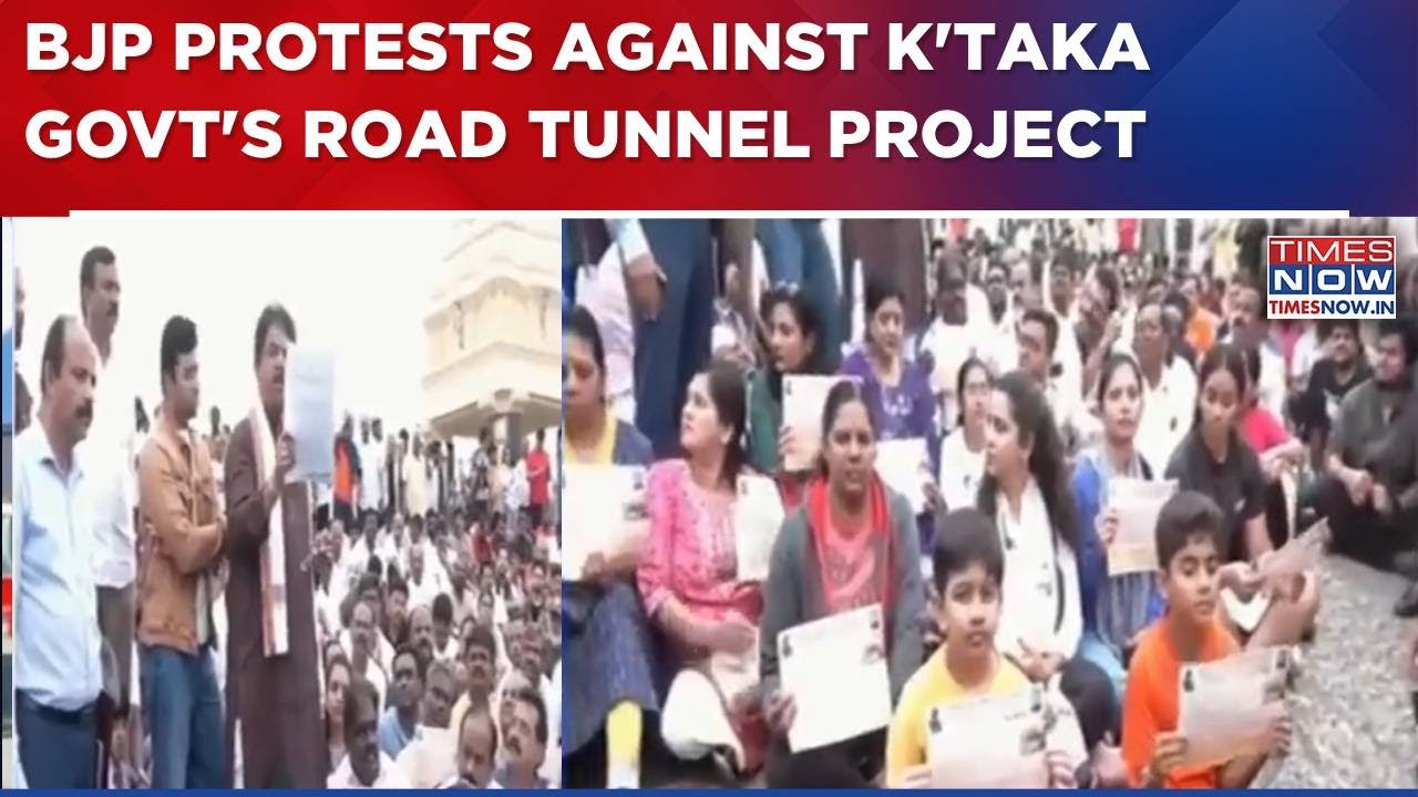 BJP's R Ashoka, Tejasvi Surya Lead Massive Protest Against Karnataka Govt Over Road Tunnel Project