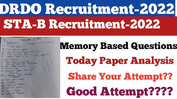 DRDO Today Paper Analysis||DRDO STA-B Paper||DRDO Memory Based Questions||DRDO Full Paper Analsis