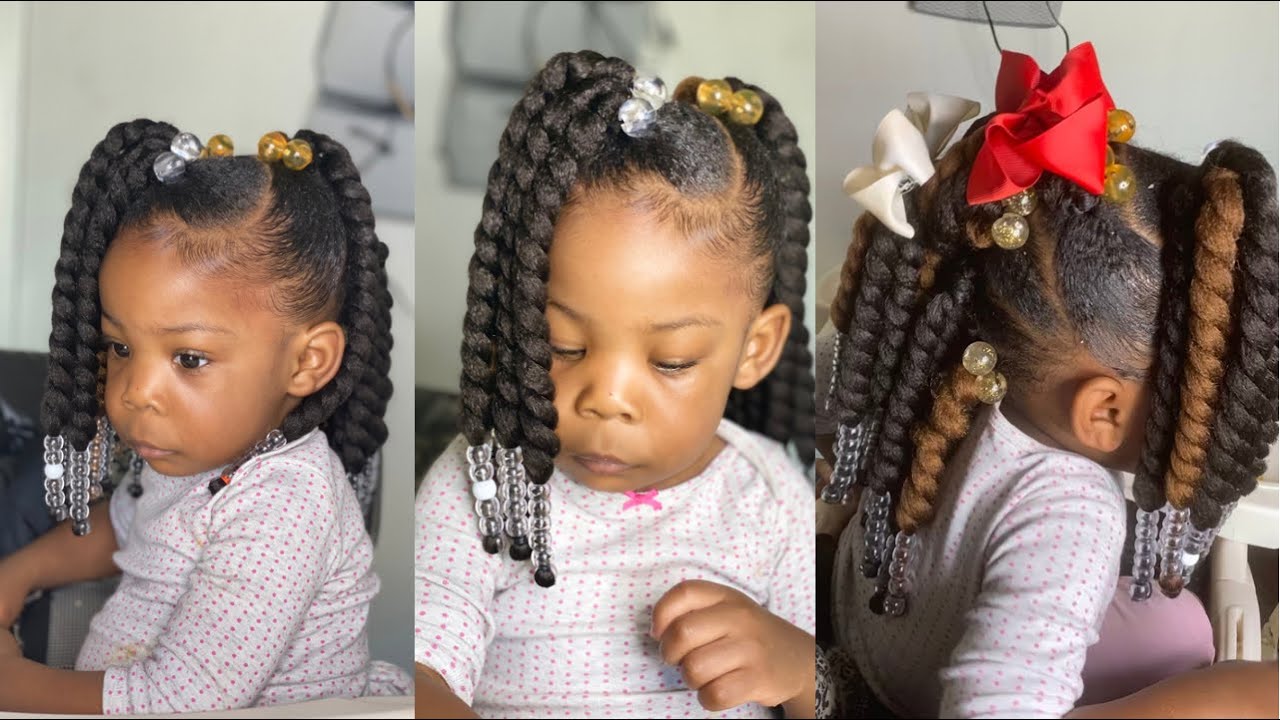 Rope Twist Ponytails w/Beads Tutorial, Kids Natural Hairstyle