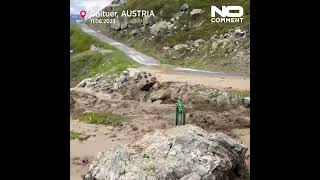 Peak of Austria&#39;s Fluchthorn mountain collapses in massive mudslide #shorts #nocomment