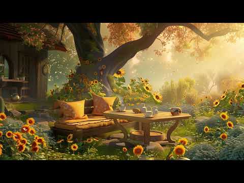 Summer Jazz Relaxing Music At Sunflower Garden With Coffee Ambience Instrumental Music For Work