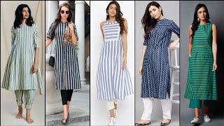 Top 40+Beautiful Stylish And Trendy Stripe /Linning Kurta /Kurti Dress Design Idea's screenshot 4