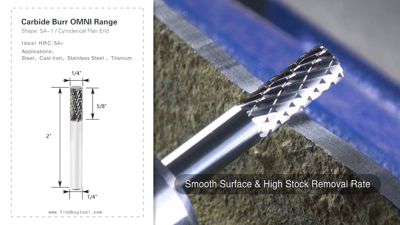 FindBuyTool Carbide Burr SA-1 Cylinderical Plan End OMNI Range Head D 1/4 x 5 / 8L, 1/4 Haste, 2 polegadas de comprimento total