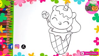 Cómo Dibujar Y Colorear Un Unicornio Dentro De Un Helado Kawaii Dibujos Felices