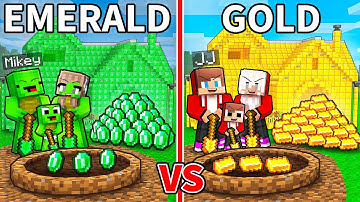 JJ en Mikey: EMERALD vs GOLD Treasures Mine Battle in Minecraft - Maizen