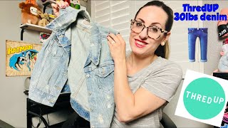 ThredUp 30lbs denim rescue box unboxing to resell April 2024