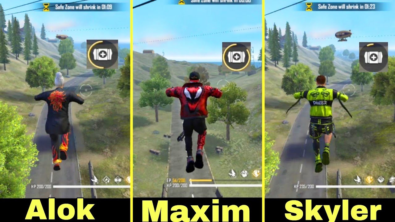 Alok vs Skyler vs Maxim Medkit Ability Test In Free Fire SAMSUNG A3,A5,A6,J2,J5,J6,S5,S6,S8,A50,A70
