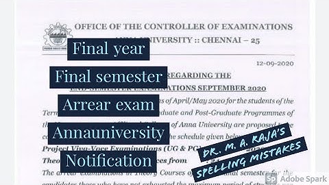 Final year final semester Arrear exam- Annauniversity update