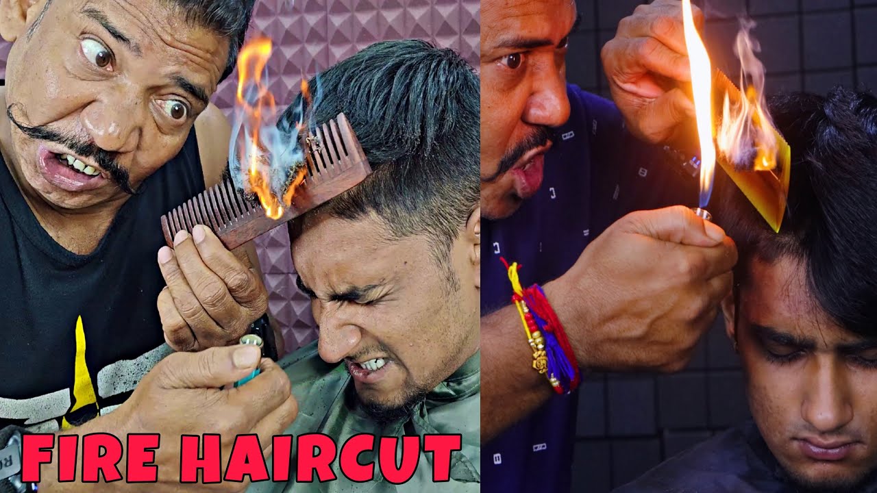 Fire Haircut By Asim Barber  Hair Cutting  Styling with Fire  Scalp Massage  Neck Cracking ASMR