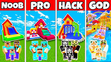Minecraft: FAMILY KIDS WATERSLIDE HOUSE BUILD CHALLENGE - NOOB vs PRO vs HACKER vs GOD in Minecraft
