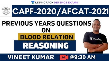 PYQs on  Blood Relation (Part-1) | Reasoning | Target CDS/CAPF/NDA/AFCAT 2020-2021 | Vineet Kumar