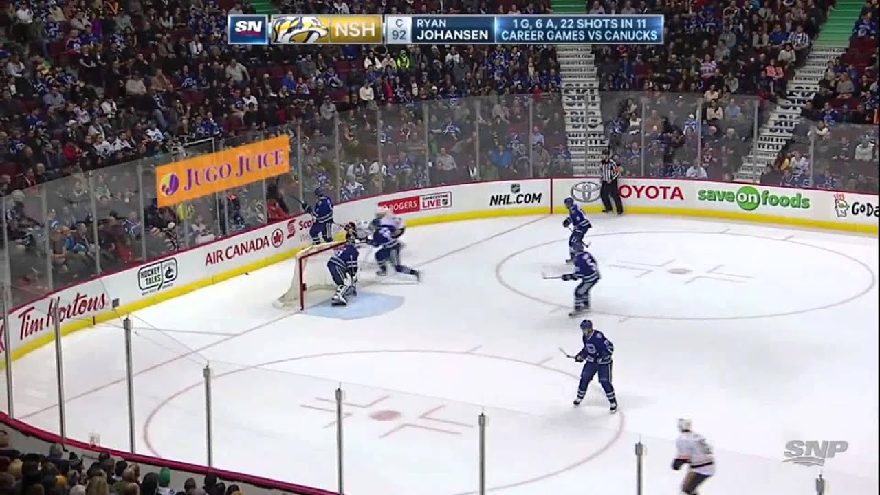 Luca Sbisa hit on Eric Nystrom