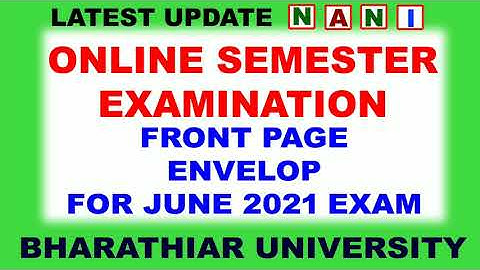 Bharathiar University Online Semester Examination FRONT PAGE & ENVELOPE June 2021