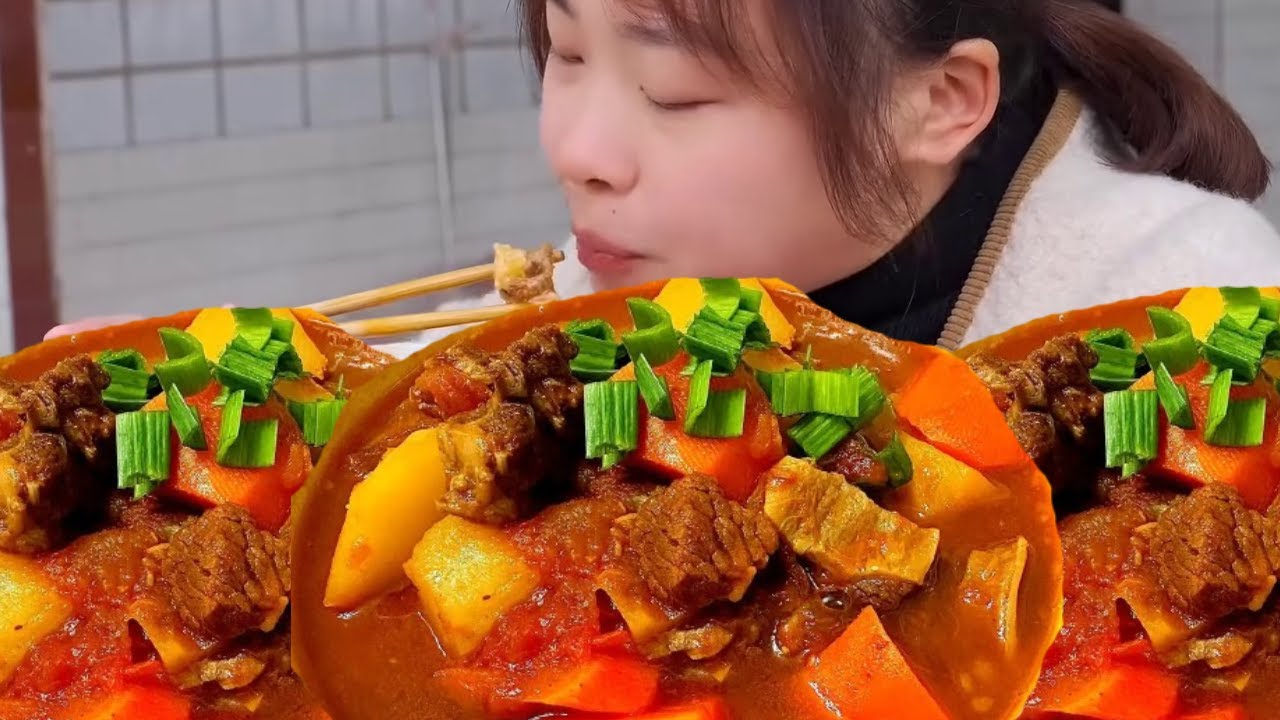 秋妹買精品牛腩！配上已經熟透的番茄，一鍋番茄燉牛腩香氣四溢！隔壁小孩都被饞哭了！ 