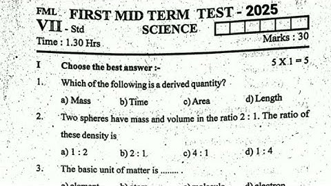 7th std Science First mid term test july-2025 original Question paper 7th 1st mid term test -2025