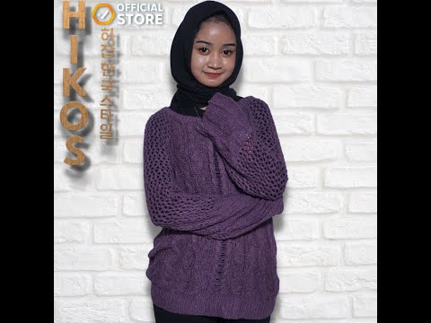 HIKOS 히잡 한국 스타일 Hijabers Korean Style Sweater  Wanita Motif Garis Rajutan  Warna Ungu