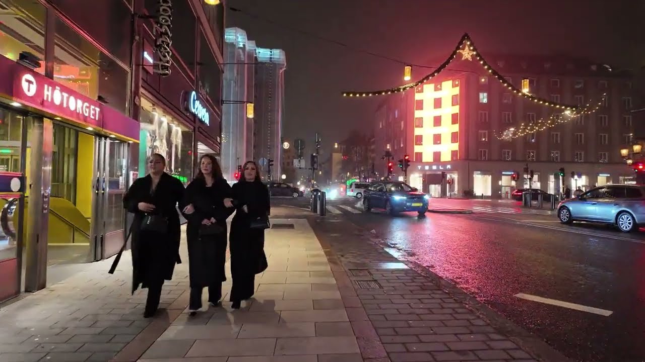 CRAZY Stockholm Nightlife ❄️ Winter Night Walk 🇸🇪 4K SLOW TV