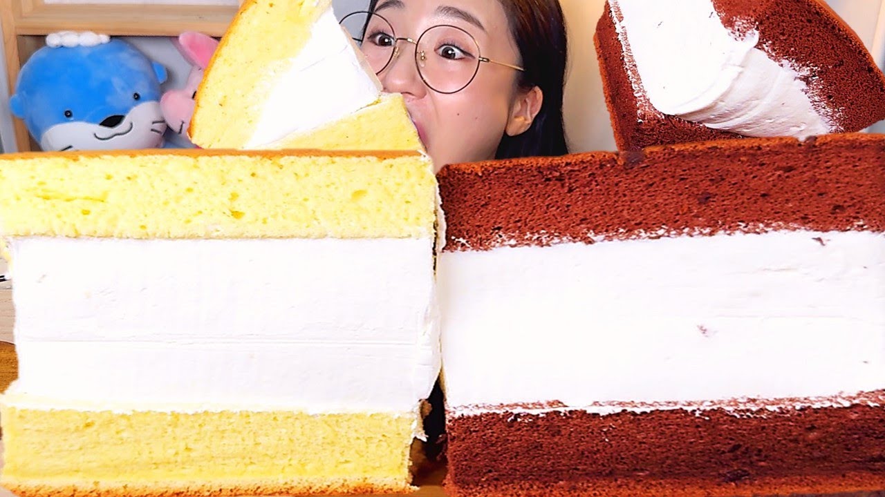생크림 대왕카스테라🍞 초코칩 생크림 대왕카스테라 디저트 먹방 Dessert Mukbang