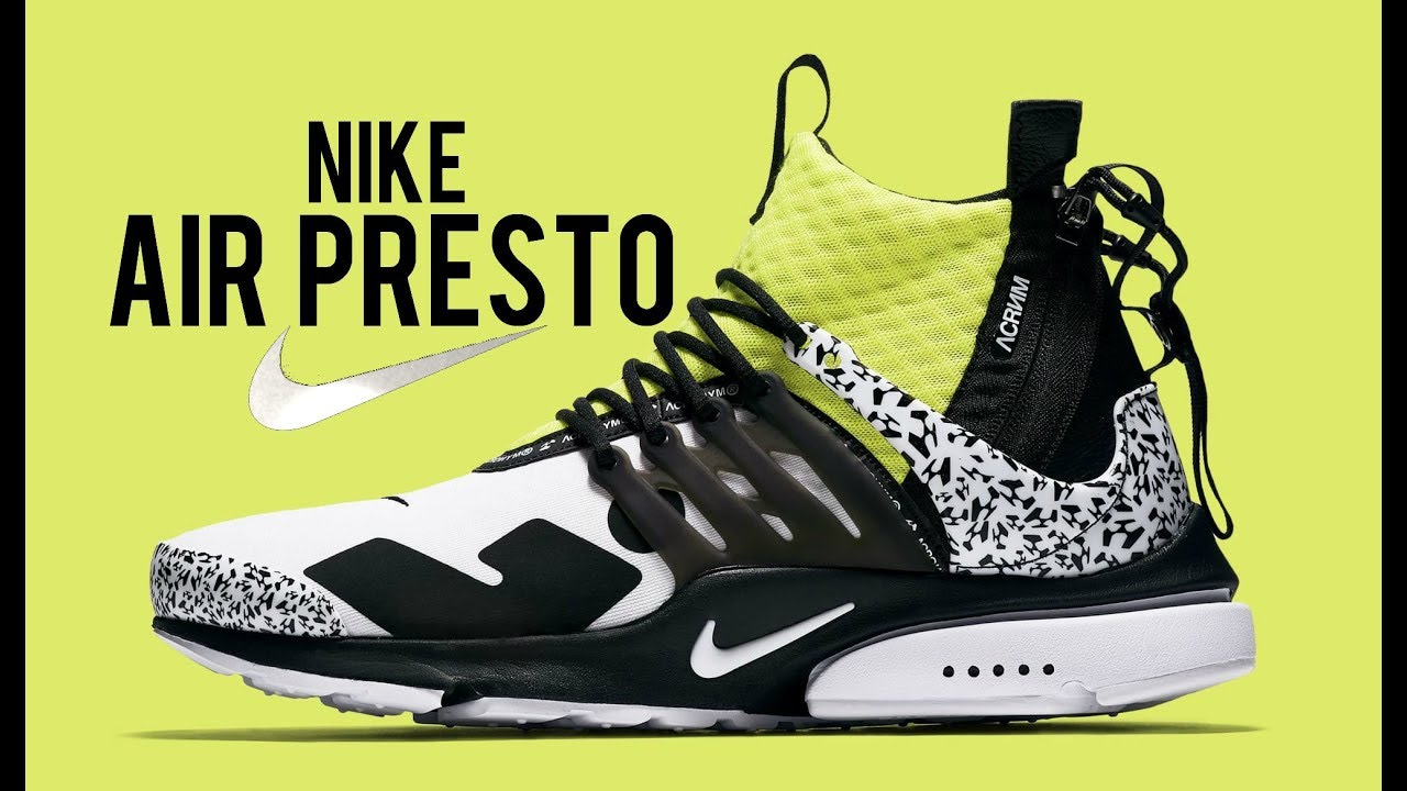 NIKE Mens Air Presto Mid Acronym White Black Dynamic Yellow