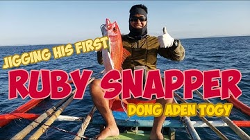 Vertical Jigging for his first Ruby Snapper