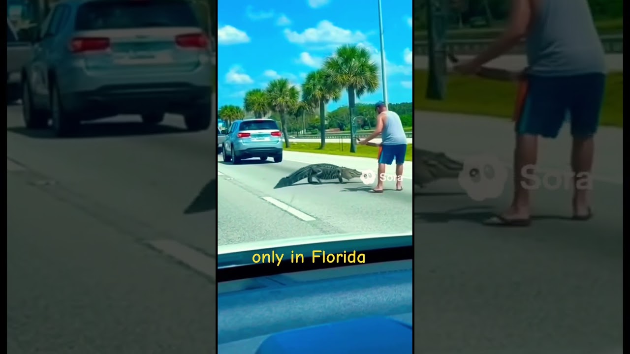 Alligator crossing the road