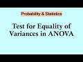 Probability and Statistics | Test for Equality of Variances in ANOVA