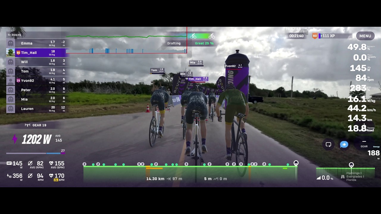 Rouvy - Training - 20260222 - 1h45m Eff Dev (TarHR = 151, Back After One Month Sick)