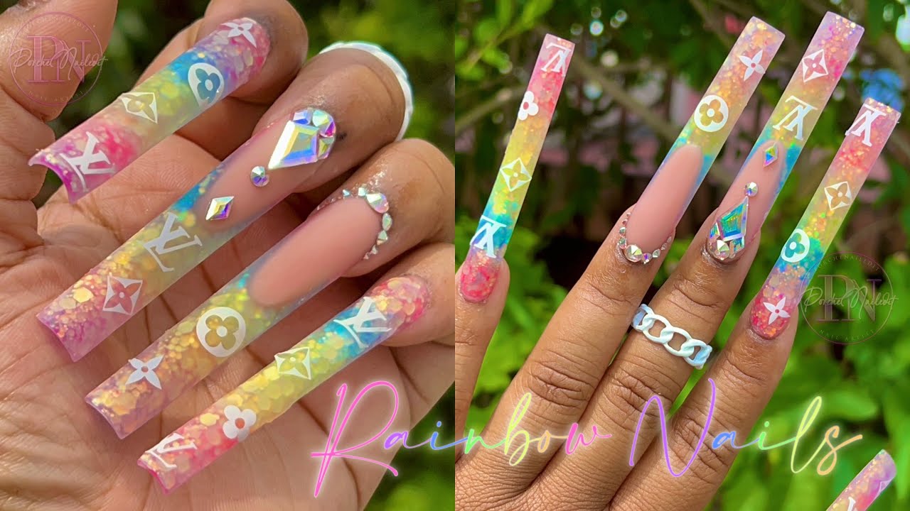 🌈  RAINBOW GLITTER LOUIS VUITTON INSPIRED NAILS ✨ | ANNOUNCING GIVEAWAY WINNERS 🥳