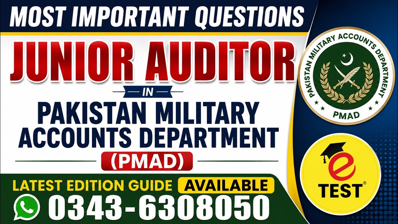 Junior Auditor Solved Past Papers || Pakistan Military Accounts Department Past Papers MCQs