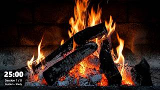🔥 4 Hour Pomodoro Timer (25/5) | Cozy Fireplace | Study With Me | No Music