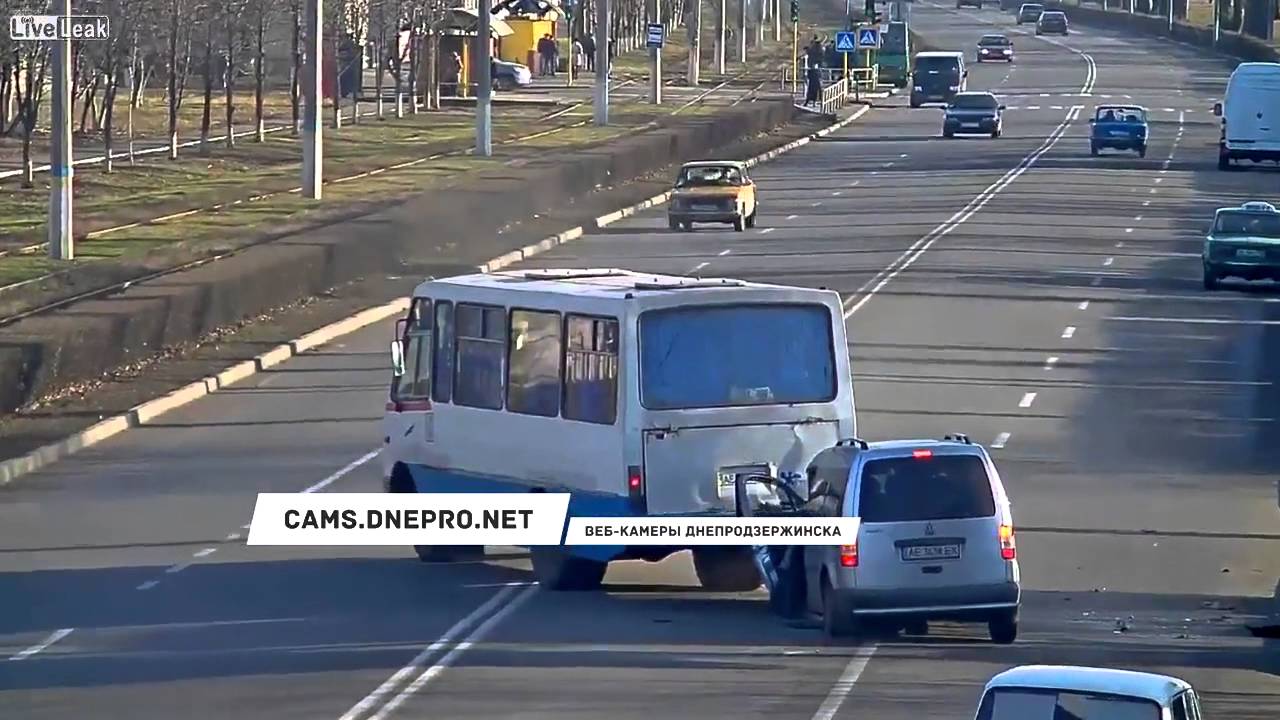 Car Crashes into Bus - YouTube