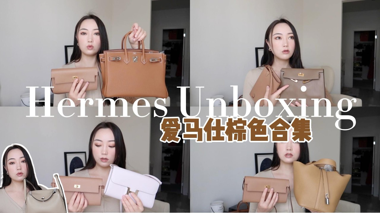 爱马仕开箱📦棕色系合集|Birkin金棕|Kelly Danse威马犬|Mini Lindy风衣灰|菜篮子饼干色|康康雀木色|皮质对比|上身测评|Hermes Unboxing【HiErin】