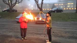 Olympia's Jusby the Clown and Draco play with fire