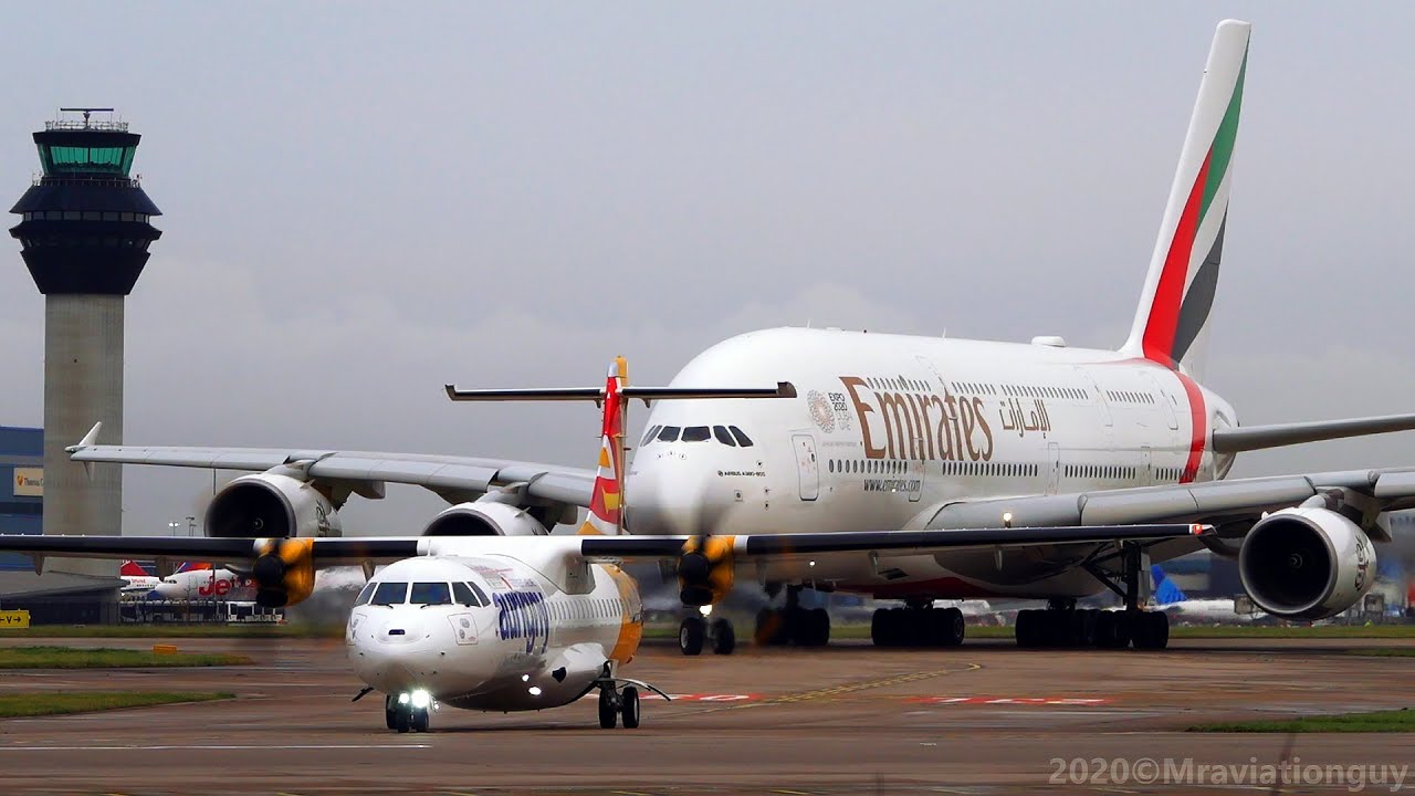 Emirates AIRBUS A380 Vs Aurigny ATR72 He s Behind You A380 GROUND emirates-airbus-a380-vs-aurigny-atr72-he-s-behind-you-a380-ground