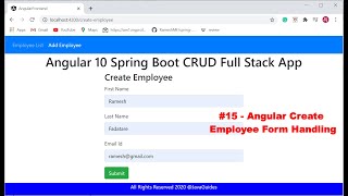 Angular 10 + Spring Boot CRUD Full Stack App - 15 - Angular Create Employee Form Handling