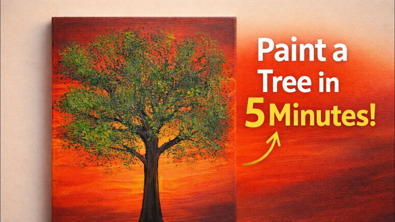 How to Paint a Tree in 5 Minutes ?(Easy Acrylic Tutorial)