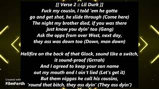 Lil Durk \& Lil Zay Osama - On My Cousin Pt 2 - Lyrics Video - (Perfect Sync)
