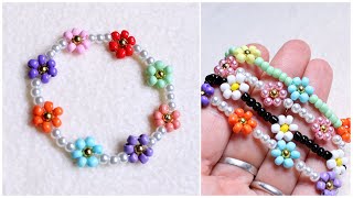 PULSERA de FLORES con mostacillas o perlas• muy fácil•🌼DIY flower bracelet
