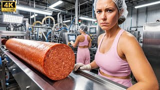 Inside the Pepperoni Sausage Factory | How Pepperoni Is Made on Production Line (Full Process)