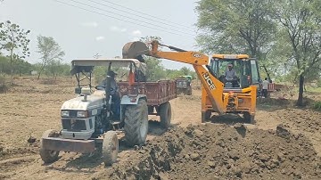 JCB 3DX Backhoe Loading Mud In Eicher 557 Tractor Swaraj Tractor Trolley For Jcb Cartoon