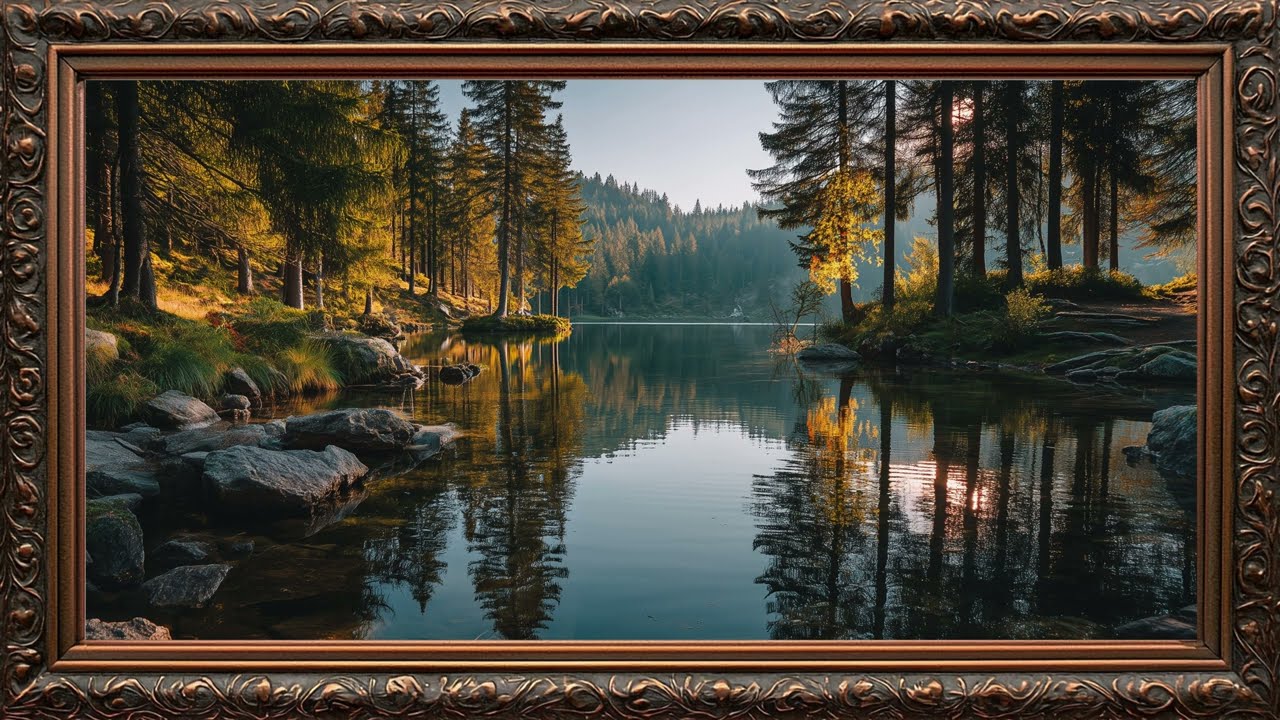 Peacefull lake view | Frame TV ART | Golden Framed Art screensaver