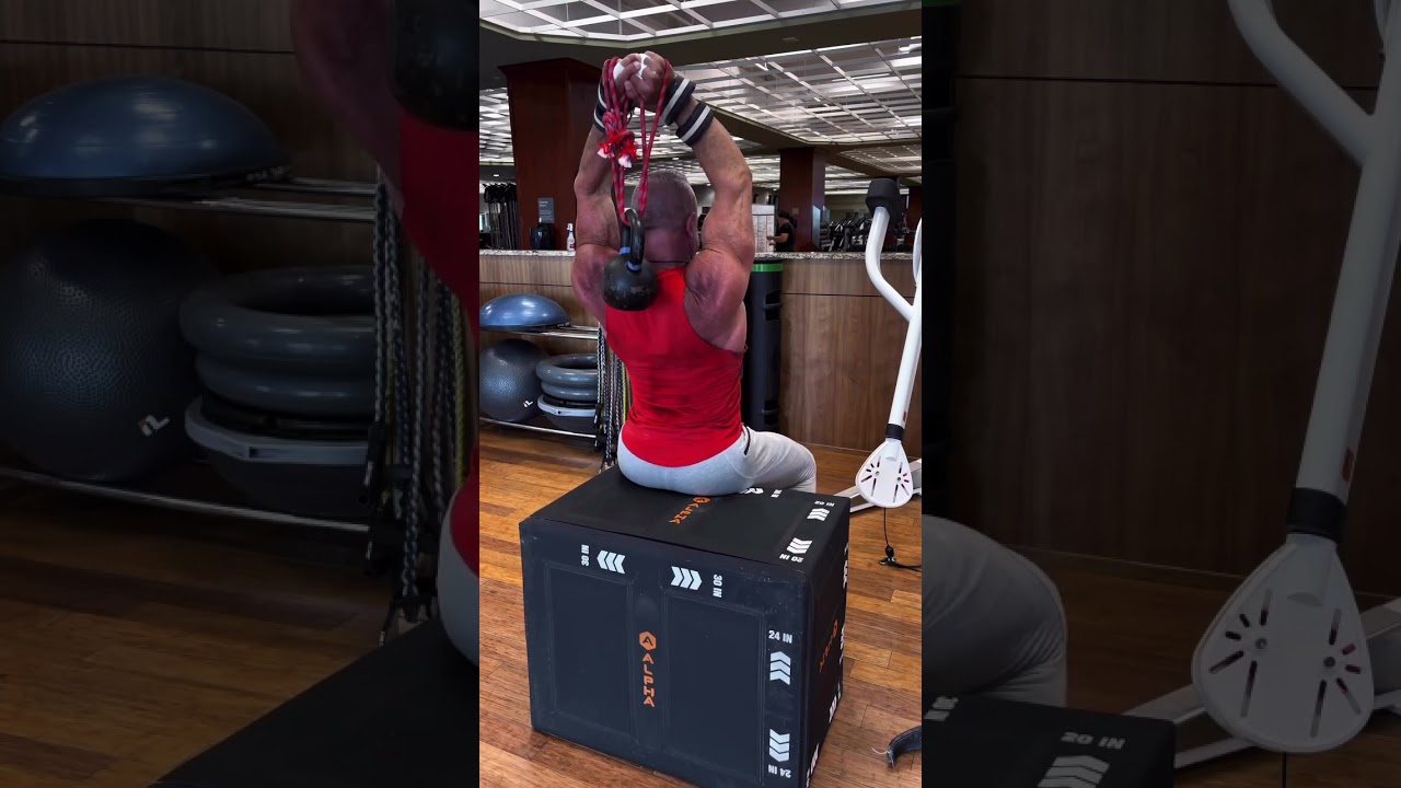 Try kettlebell tricep extensions with a rope to really finish off your triceps with a great pump