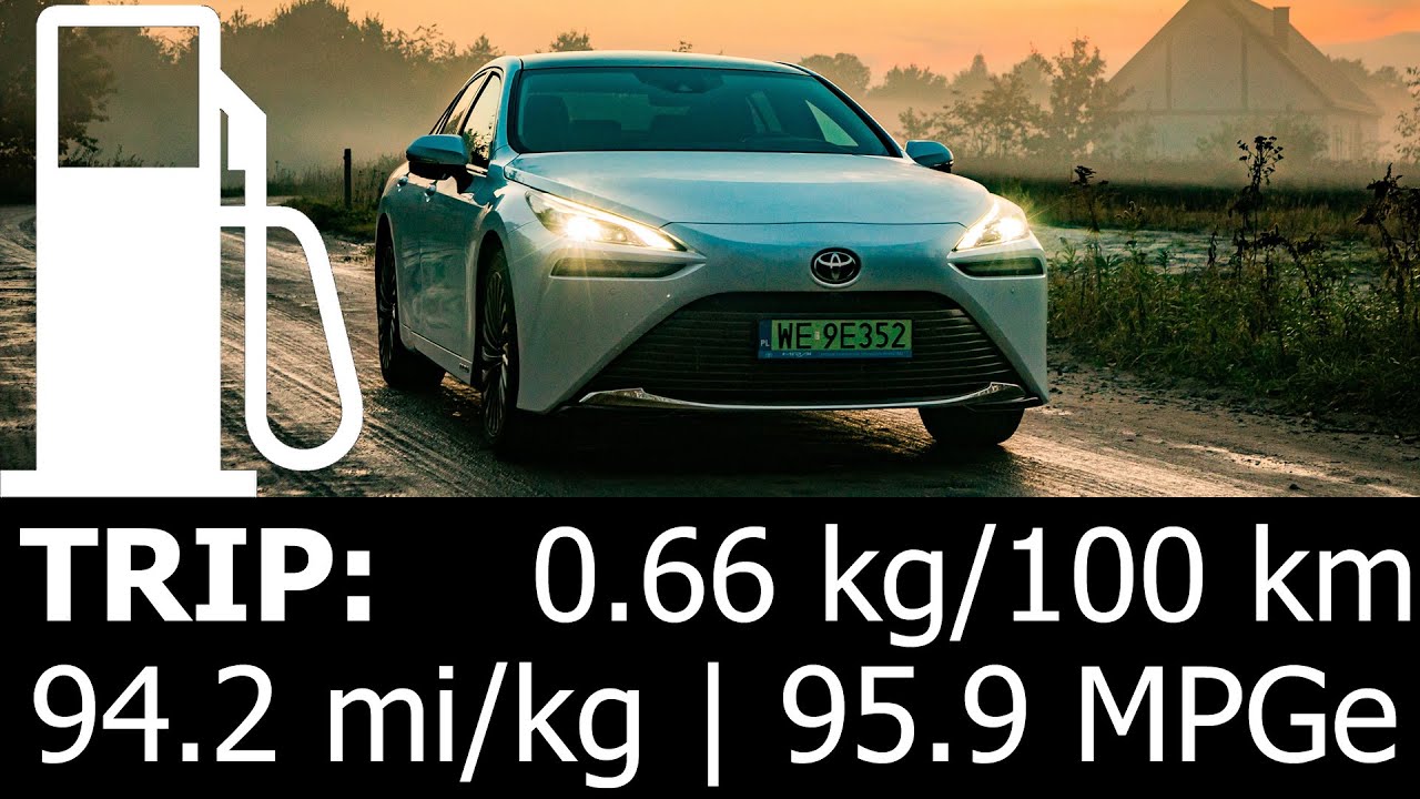 2024 Toyota Mirai II FCEV: trip with hydrogen consumption (economy)  sub-urban MPGe, kg/100 km, mi/kg 