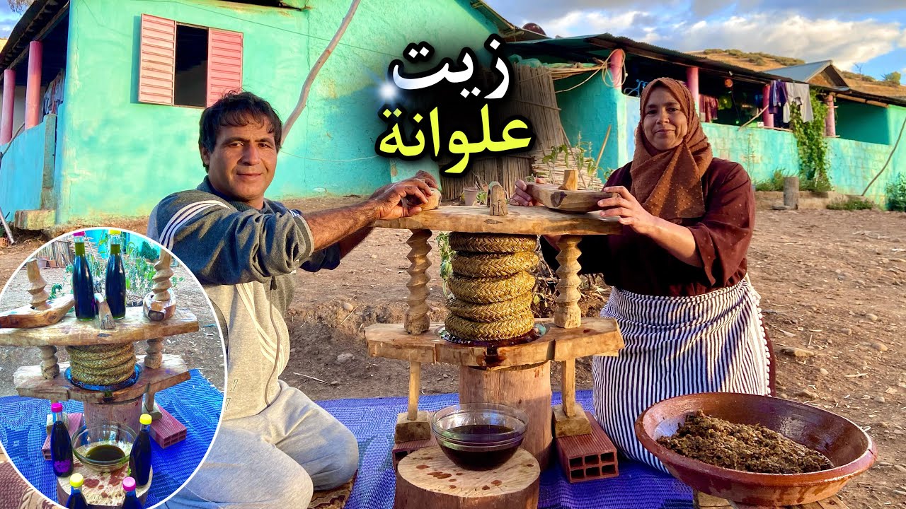 عصرنا زيت علوانة في معصرة خشبية تقليدية قديمة