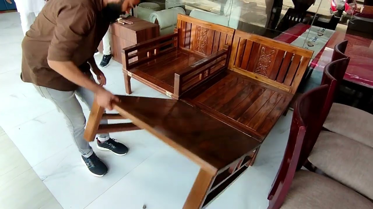 Modern and Innovative Teak Wood Single Sofa Cum Bed | Space-Saving Furniture Design