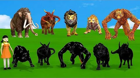 Giant Mammoth Elephant Cow Vs Giant Wild Boar Vs 5 Giant Lion Tiger Wolf Cub Saved By Woolly Mammoth