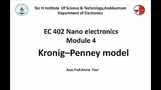 EC 402 Nano electronics-Module IV- Kronig Penney model- Asst Prof Annie Paul