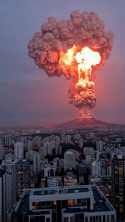 Volcano eruption near city