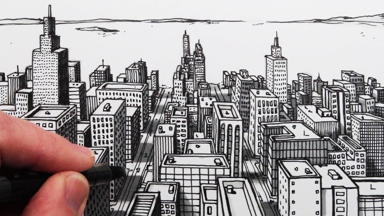 Thin Linear drawing city sketch town - stock video footage | CrushPixel